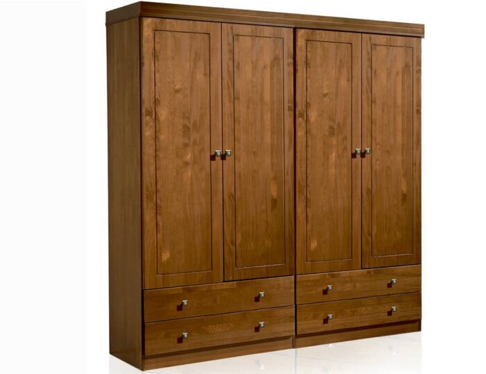 Armario Spacewood de 4 puertas con acabado natural y marrón