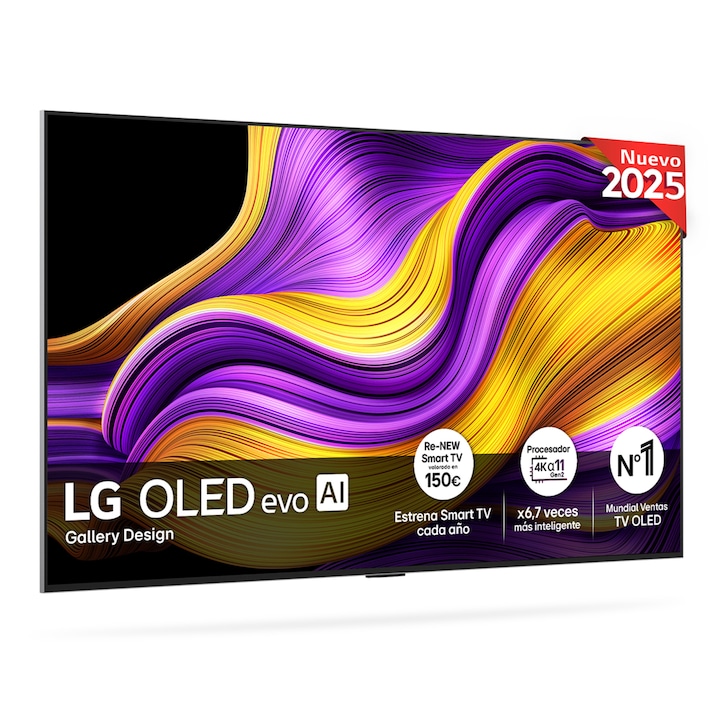 TV OLED evo AI G5 164cm (65") LG OLED65G55LW, Smart TV 4K, soporte pared incluido