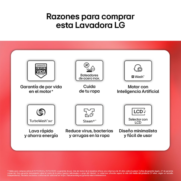 Lavadora LG, Inteligente, AI Direct Drive, TurboWash 360º, 11kg / 1.400rpm, Serie 700 - F4X7011TWS - Imagen 4