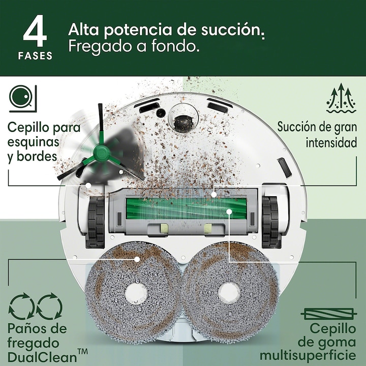 Robot aspirador y friegasuelos Roomba® Plus 405 Combo con Base AutoWash™ y mopas giratorias DualClean™ elevables con SmartScrub - Imagen 2